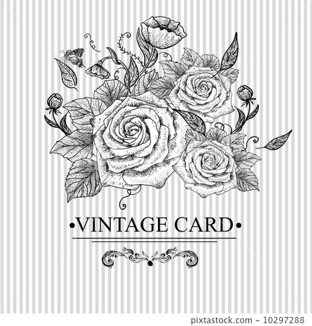 Vintage Floral Card with Roses and Butterflies. - Stock Illustration ...