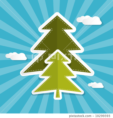 Abstract Vector Trees on Blue Background with Clouds 10299393