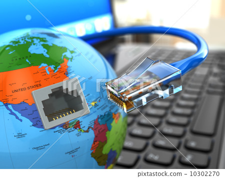 Internet concept. Laptop, earth and ethernet cable. Internet concept. Laptop, earth and ethernet cable. 10302270