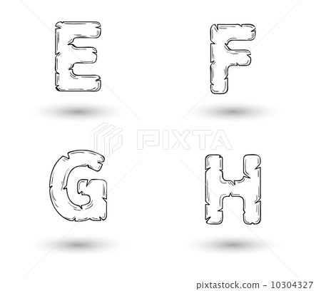 sketch jagged alphabet letters, E, F, G, H 10304327