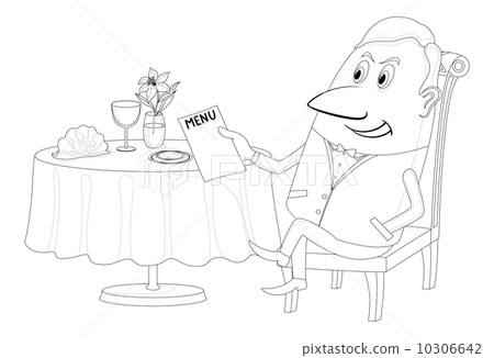 Restaurant, man near table, isolated, contour 10306642