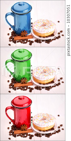 red, green and blue cup of Coffee set red, green and blue cup of Coffee set 10307051