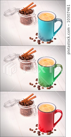 red, green and blue cup of Coffee set 10307461