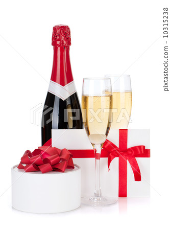 Champagne bottle, glasses and gift 10315238