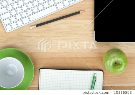 Office supplies, devices, coffee cup and apple Office supplies, devices, coffee cup and apple 10316898