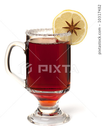 Hot mulled wine with lemon slice 10317482