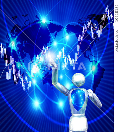 A robot thinking about stock investment in the world 10318183