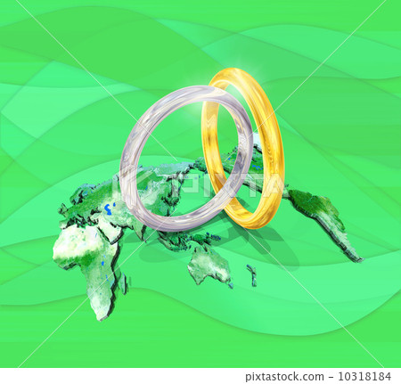 The gold and silver ring on the world map 10318184