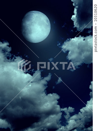 The moon in the night sky in clouds - Stock Illustration [10318620] - PIXTA