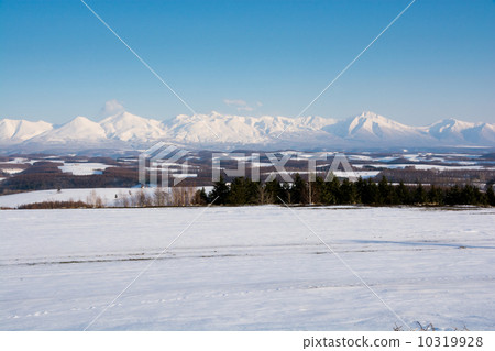 早春陽光明媚的十勝嶽山脈和雪原 早春陽光明媚的十勝嶽山脈和雪原 10319928