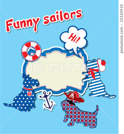 Card with funny scottish terrier dogs  - sailors, anchor, lifebu 10320410