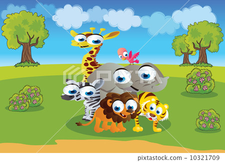 safari animals cartoon with a beautiful background scenery safari animals cartoon with a beautiful background scenery 10321709