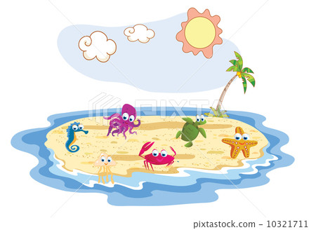 set of sea animal with beach set of sea animal with beach 10321711