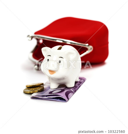 Pink piggy bank and red purse Pink piggy bank and red purse 10322560