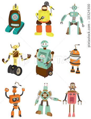 Set of cute vintage robots - Stock Illustration [10324300] - PIXTA