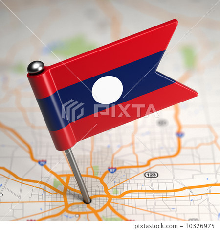 Laos Small Flag on a Map Background. Laos Small Flag on a Map Background. 10326975