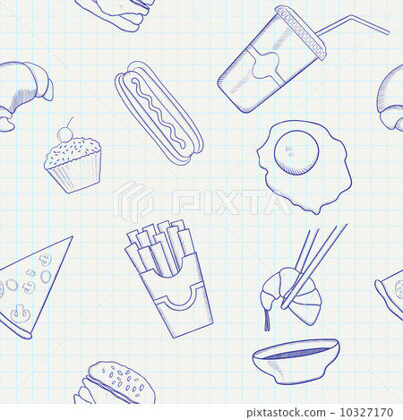 Food and Drink Vector Hand Drawn Seamless Pattern - Stock Illustration ...