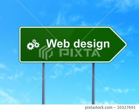 Web development concept: Web Design and Gears on road sign background 10327691