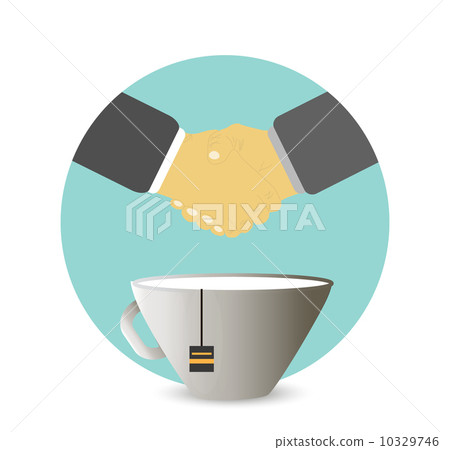Handshake behind a cup of tea, coffee Handshake behind a cup of tea, coffee 10329746