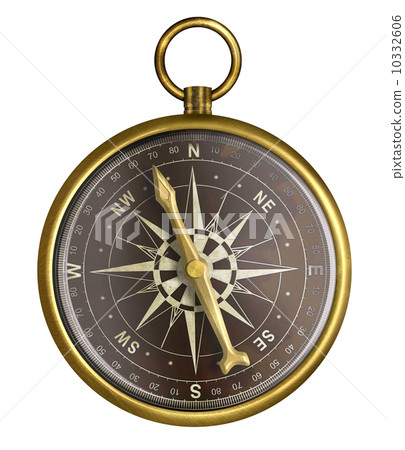 golden or brass old nautical compass illustration 10332606