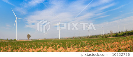 Eco power, wind turbines field panorama 10332736