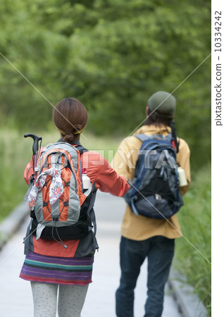 Rear view of a couple trekking Rear view of a couple trekking 10334242