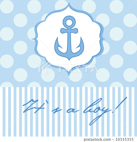 Baby boy shower card with cute anchor on seamless polka dots  10335355