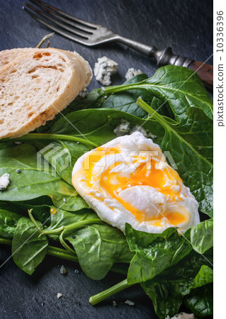 Poached egg on spinach 10336396