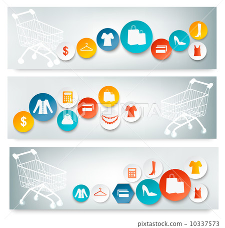 Three Shopping banners with colorful icons. Vector. 10337573