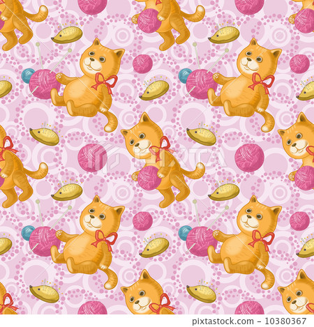 Seamless, cat with a ball of wool yarn 10380367