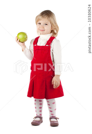 Smiling baby girl with a green apple 10380624