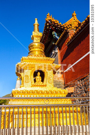Mount Wutai(Wutaishan) scene-Gold stupa on the out of tmple wall Mount Wutai(Wutaishan) scene-Gold stupa on the out of tmple wall 10381095