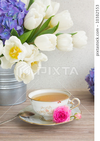 antique cup of tea with tulips antique cup of tea with tulips 10382553