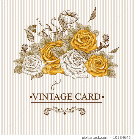 Vintage Floral Card with Roses and Butterflies. - Stock Illustration ...