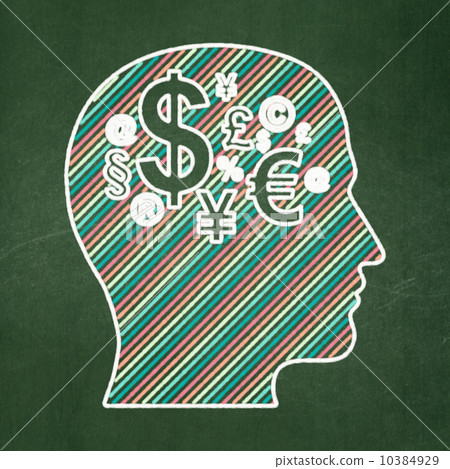 Finance concept: Head With Finance Symbol on chalkboard background 10384929