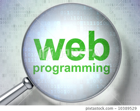SEO web development concept: Web Programming with optical glass 10389529