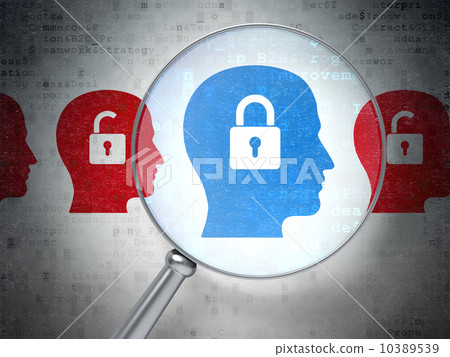 Finance concept: Head Whis Padlock with optical glass on digital Finance concept: Head Whis Padlock with optical glass on digital 10389539