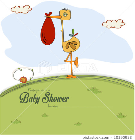baby shower card with stork - Stock Illustration [10390958] - PIXTA