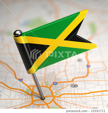 Jamaica Small Flag on a Map Background. 10391711