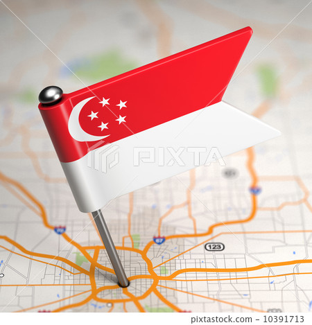 Singapore Small Flag on a Map Background. 10391713