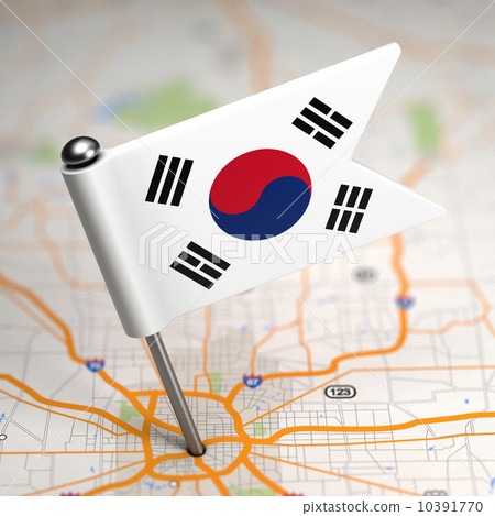South Korea Small Flag on a Map Background. South Korea Small Flag on a Map Background. 10391770