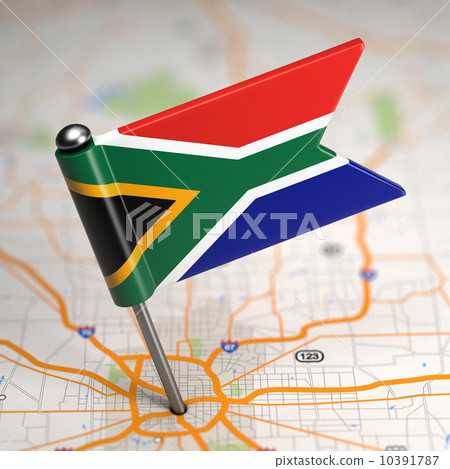 South Africa Small Flag on a Map Background. South Africa Small Flag on a Map Background. 10391787