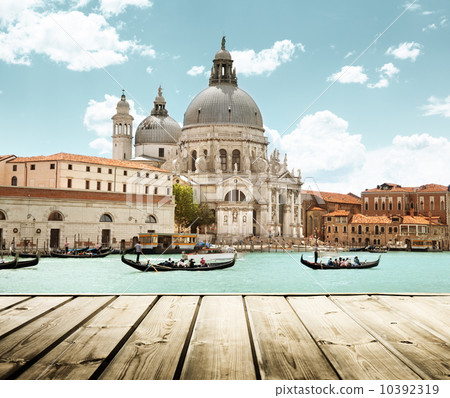 Basilica Santa Maria della Salute, Venice, Italy and wooden surf 10392319
