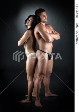 Image of athletic topless lovers posing at camera 10393615