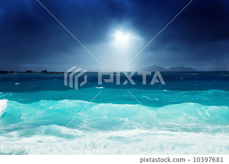 dark sky and sea of la Digue island, Seychelles 10397681