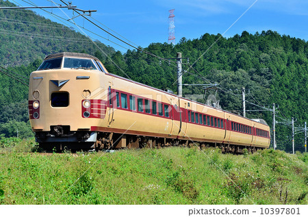 鐵路火車San-in主線京都口381系列Sonobe  -  Funaoka夏季波峰鐵路新日鐵彩色特快JR西日本Sagano線 10397801