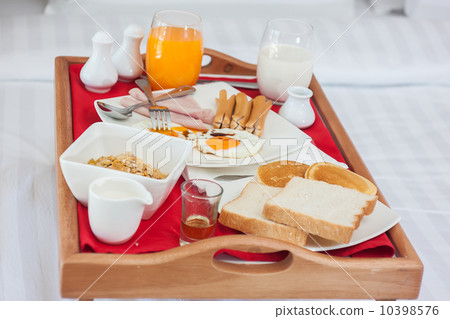 Breakfast on tray in bed 10398576