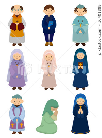 cartoon Priest and nun icon set 10401889