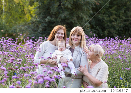 Four generations of women in a beautiful lavender field 10416847