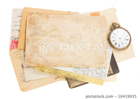 bunch of old photos and papers with antique clock bunch of old photos and papers with antique clock 10419935